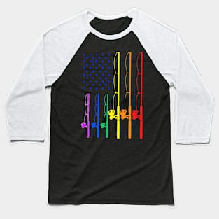 LGBT Pride Spinning Rod Fishing Pole USA Flag Baseball T-Shirt
